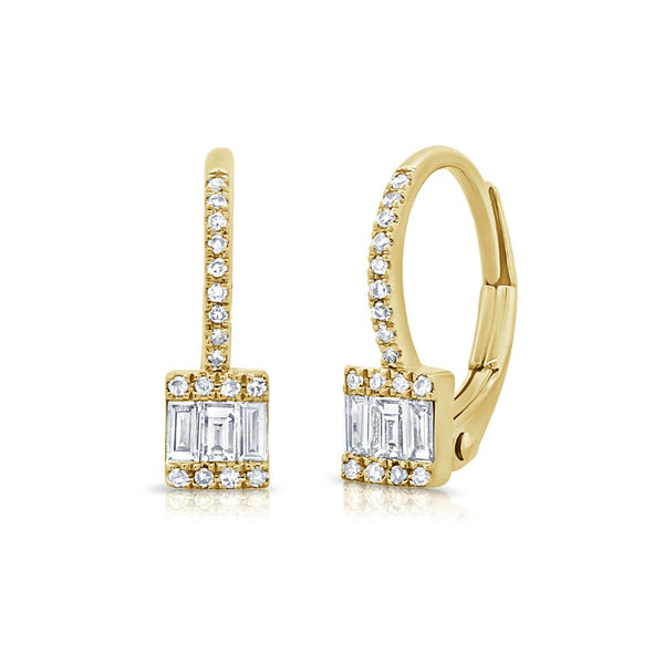 Baguette Diamond Dangle Hoop Earrings - 1